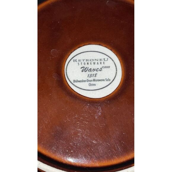 4 SABATIER STONEWARE WAVES BROWN AND ORANGE Plates 8 1/4" - Picture 5 of 6